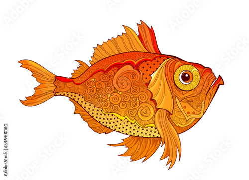 Illustration of beautiful goldfish. Fairyland underwater life. Print for  children fairy tale book, fabric, fashion, decoration, embroidery, wallpaper. Animals for kids. Clip-art cartoon vector.