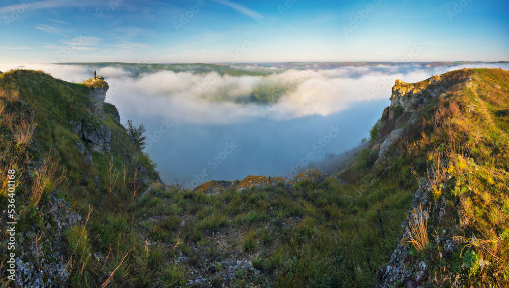 Fototapeta premium Beautiful autumn landscape at sunrise. picturesque river canyon. nature of Ukraine
