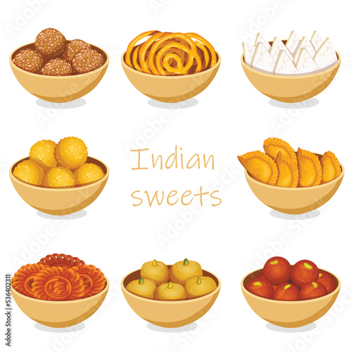 Indian Sweets or Mithai Food Vector