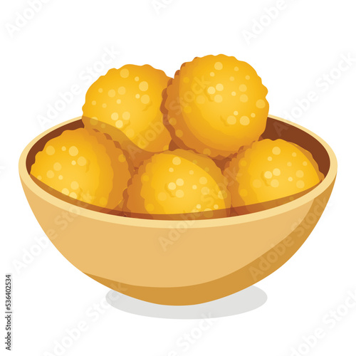 Indian traditional sweets laddu in plate. Vector illustration.