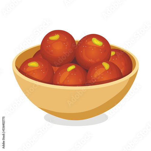 indian traditional sweet gulab jamun. Vector illustration