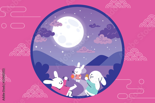 flat mid autumn festival background vector design illustration
