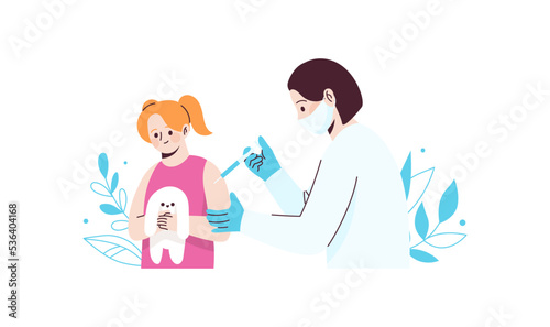 Nurse gives an injection to young girl. Vaccination concept. Flat style illustration