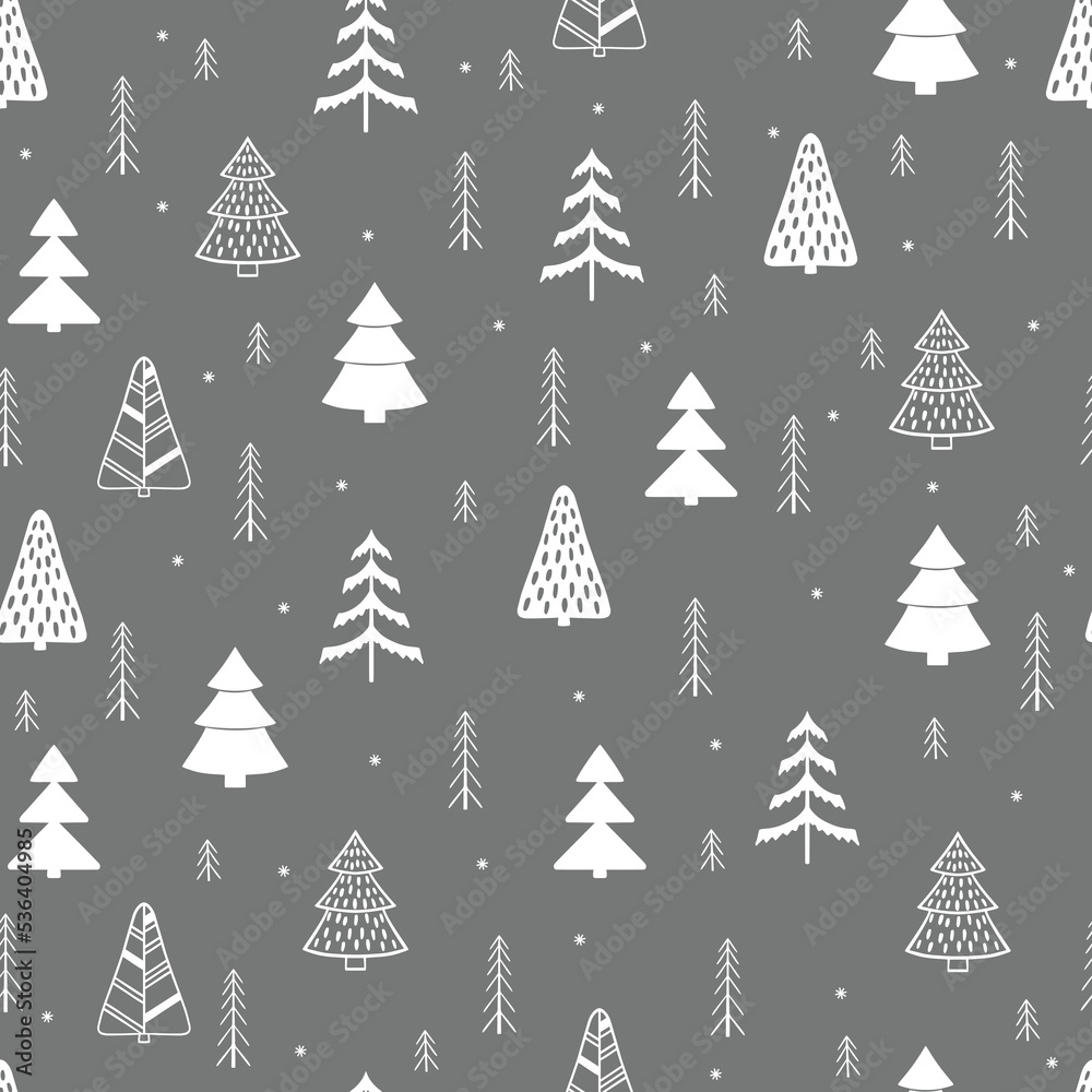 Hand-drawn Christmas tree seamless pattern