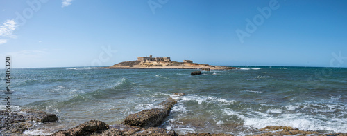 Extra wide view of the Island of the Currents where on one side there is the Mediterranean Sea and on the other the Ionian Sea photo