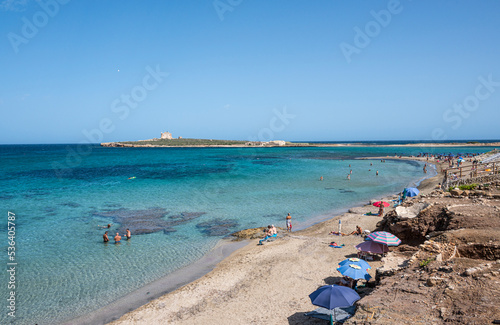 Portopalo beach in front of the island of Capo Passero where the Mediterranean and Ionian seas meet