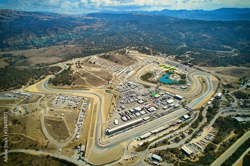 Aerial drone view of WeatherTech Raceway Laguna Seca in California, USA. photo