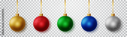 Print op canvas Set of realistic Christmas ball set of different colors