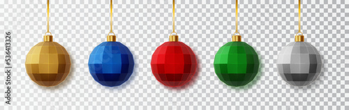 Ribbed Christmas balls ball set of different colors. Christmas baubles isolated on transparent background.