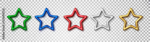 Realistic thin stars on a transparent background. Set vector objects.