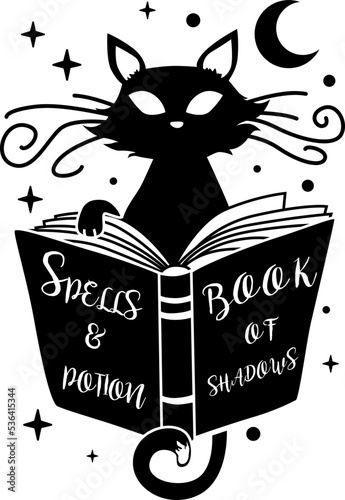 Spell Book with cat vector - Halloween magical theme
