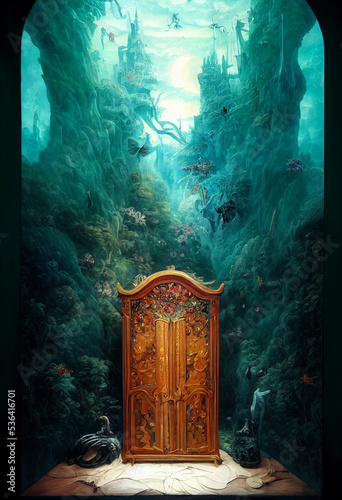 Concept art illustration of magic wardrobe underwater kingdom photo