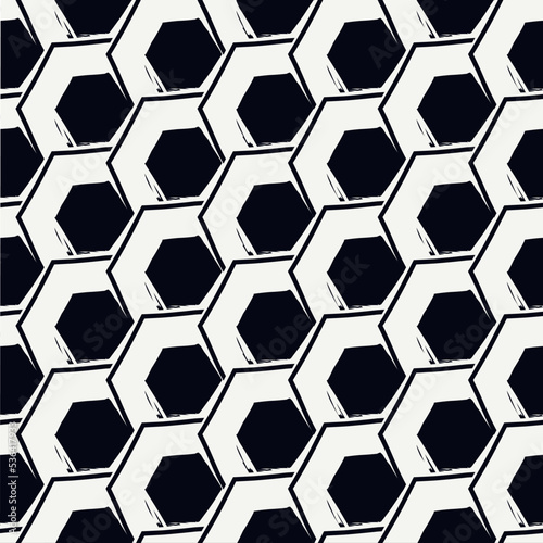 Paint brush hexagons. Hand drawn honeycombs background. Hexahedrons wallpaper. Hives motif. Geometric backdrop. Ethnic digital paper. Web designing. Textile print. Seamless pattern.
