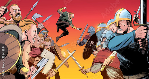 Photos vikings against saxons - medieval battle - illustration