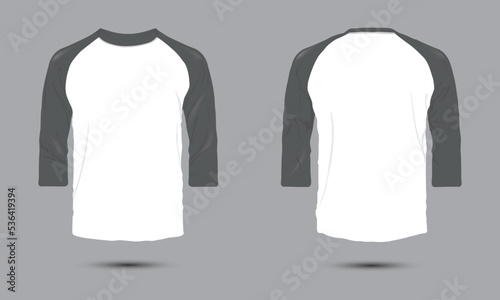 White gray raglan t-shirt vector mockup front and back photo