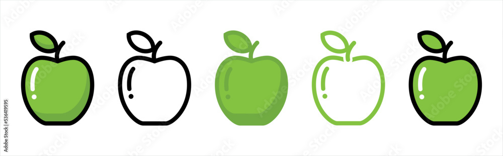 Green apple icon set symbol signs, vector illustration