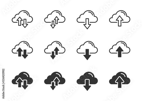 Cloud Uploading downloading icons set. Cloud service symbol. Vector illustration.