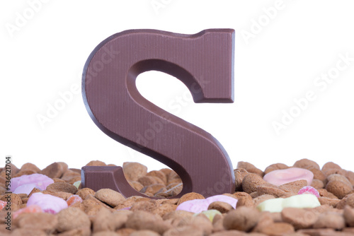 Ginger nuts with chocolate letter S at Dutch children's event Sinterklaas