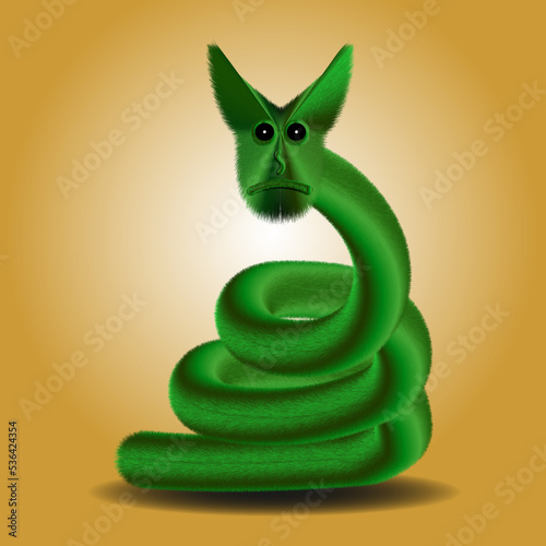conceptual bright vector green dragon snake on yellow background