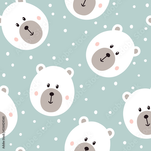 Seamless pattern with cute bear. Childish texture with polar bear. Vector illustration.