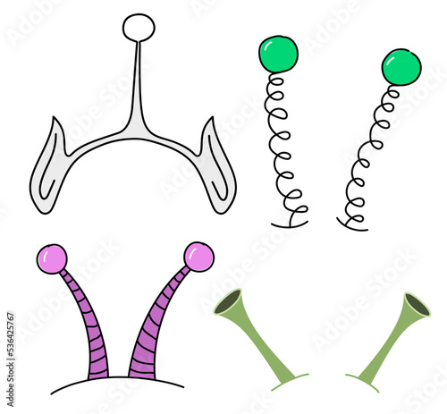 Vector set antennas and alien ears drawn in doodle style.