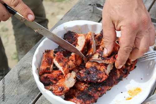 delicious pork ribs on the table during a picnic
