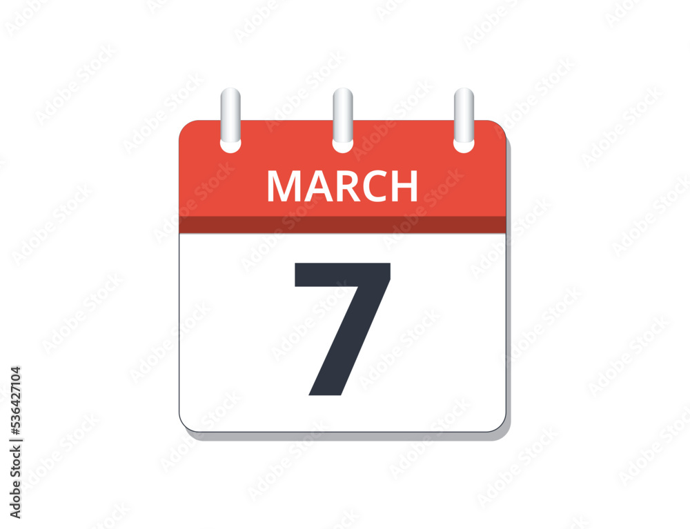March, 7th calendar icon vector. March, 7th calendar icon vector.