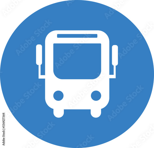 Isolated autobus in a blue circle. 