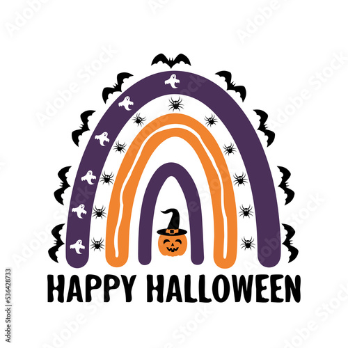 Obraz na płótnie Happy Halloween. Cute Halloween rainbow. Vector template for banner, poster, greeting card, flyer, sticker, clothes, etc w salonie
