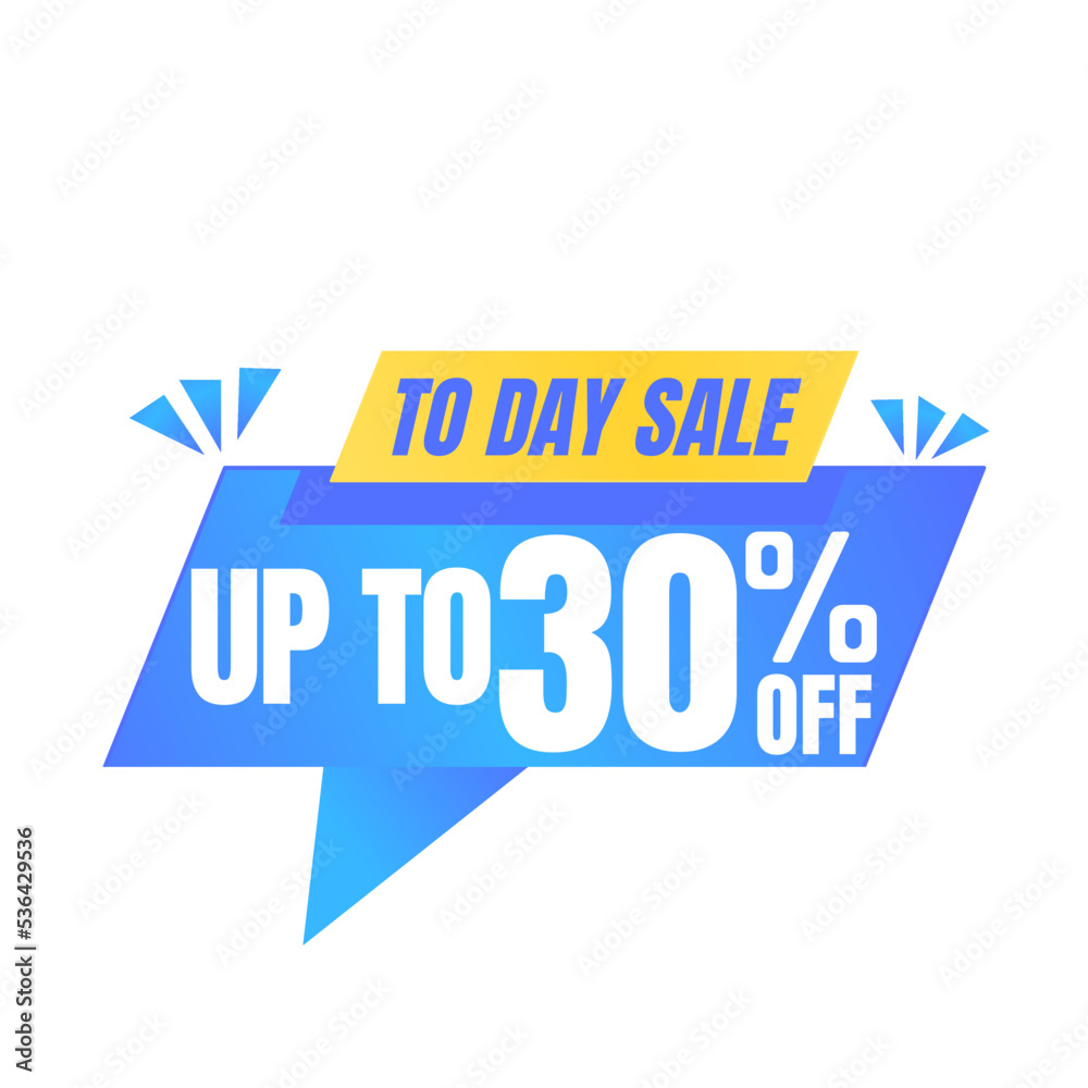 30% off sale balloon. Blue and yellow vector illustration . sale label design, Thirty 