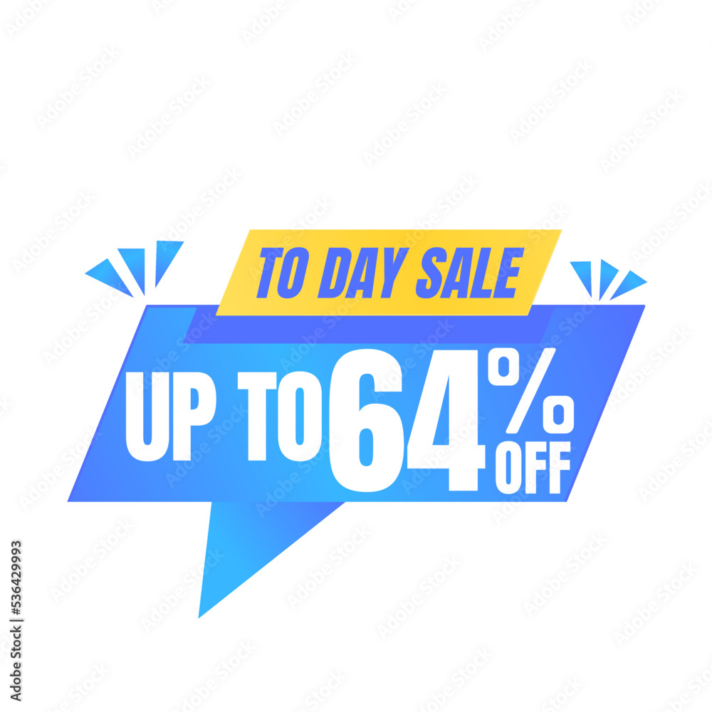 64% off sale balloon. Blue and yellow vector illustration . sale label design, Sixty four 