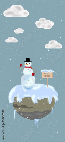 Snowman in the snow photo