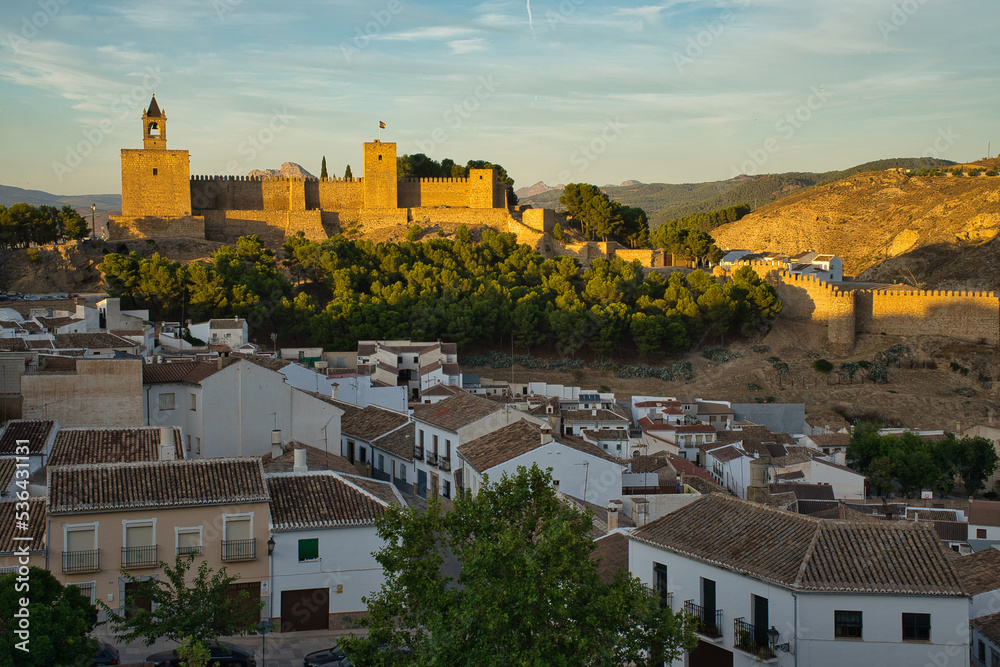 Beautiful panoramic view of the town of Antequera at sunset, Andalusia, Spain.