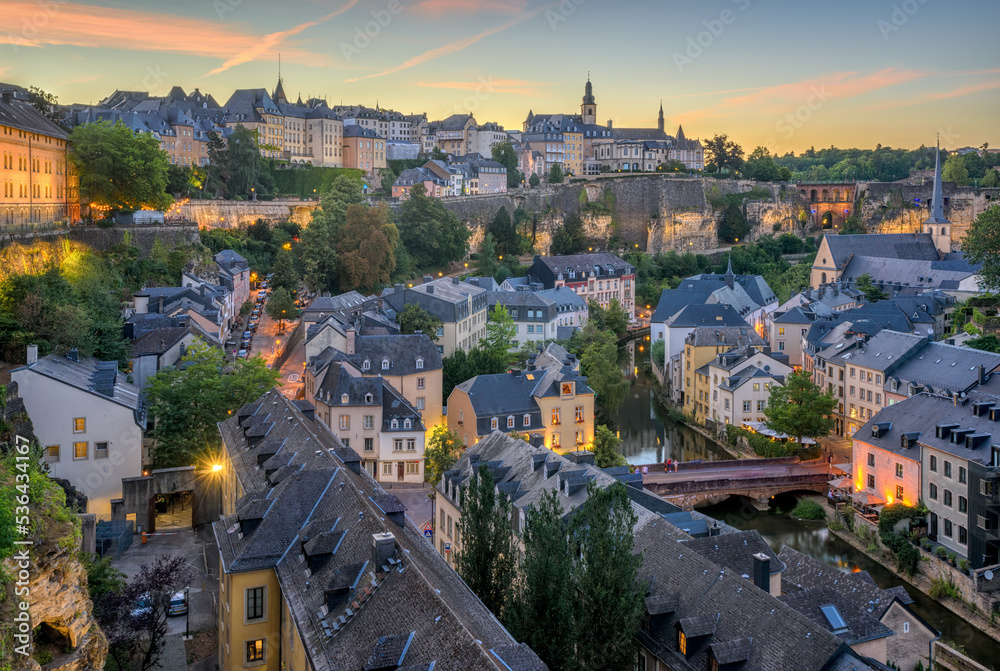 Luxembourg city on dramatic sunset