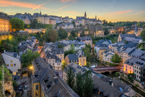 Luxembourg city on dramatic sunset photo