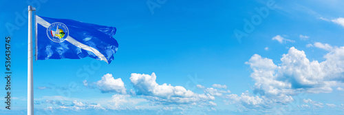 Photography Las Vegas - USA, flag waving on a blue sky in beautiful clouds - Horizontal bann