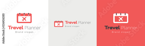 Travel planner logo design set, vacation planning business symbol, holiday event organizer emblem concept, plain flight agenda editable commercial logotype, tourist trip scheme, schedule branding