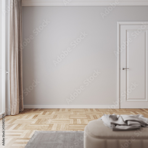 Empty modern living room for furniture arrangement 3D Mockup interior 