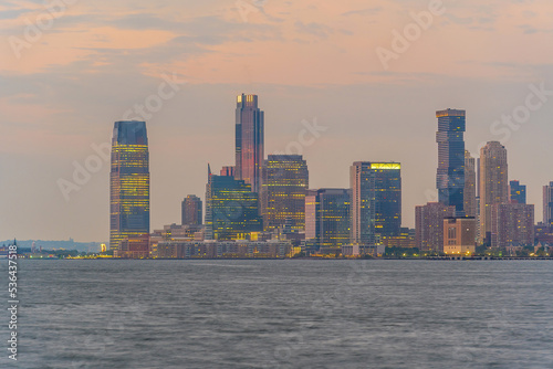Cityscape of Jersey City skyline  from Manhattan NYC
