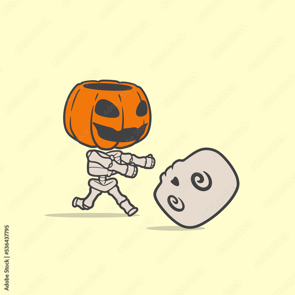 Creative skeleton character chasing his head Creative skeleton character chasing his head