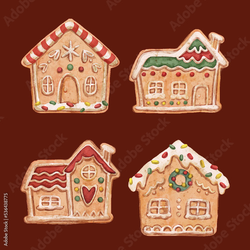 watercolor gingerbread houses collection vector design illustration