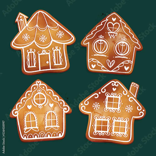 watercolor gingerbread houses collection vector design illustration