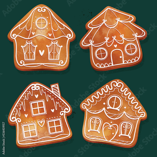 watercolor gingerbread houses collection vector design illustration