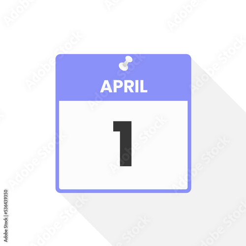 April 1 calendar icon. Date, Month calendar icon vector illustration