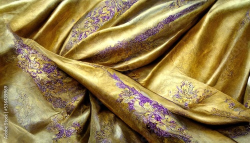 Abstract organic fabrics. The background material is gold and lilac. 3D illustration.