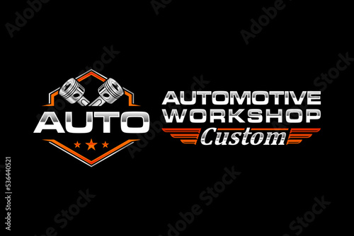 Automotive piston workshop logo design modern badge style custom car service engine tune up icon symbol illustration