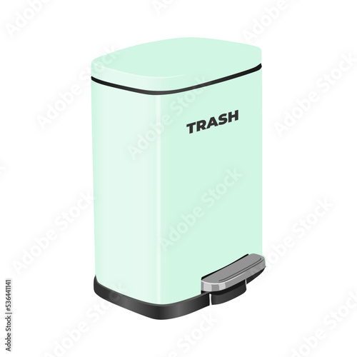 Trash Can Vector. Illustration of Stainless Steel Touchless Rectangular Foot Step Bathroom Trash Can with Lid, in soft green color, in trendy design style. Suitable for many purposes.