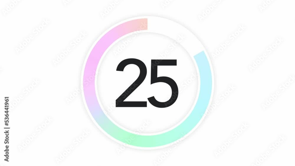Stylish 30 seconds pastel gradient countdown timer. Animated circle shaped indicator on White background. Minimal and elegant design concept. Stylish 30 seconds pastel gradient countdown timer. Animated circle shaped indicator on White background. Minimal and elegant design concept.