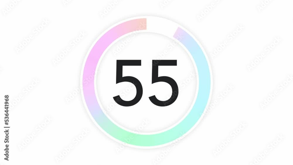 Stylish 60 seconds (1 minute) pastel gradient countdown timer. Animated circle shaped indicator on White background. Minimal and elegant design concept. Stylish 60 seconds (1 minute) pastel gradient countdown timer. Animated circle shaped indicator on White background. Minimal and elegant design concept.
