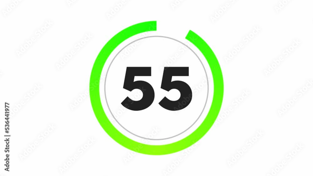 Simple 60 seconds (1 minutes) countdown timer. Thick numbers and animated circle shaped indicator. Green and Grey colour on white background. Simple 60 seconds (1 minutes) countdown timer. Thick numbers and animated circle shaped indicator. Green and Grey colour on white background.